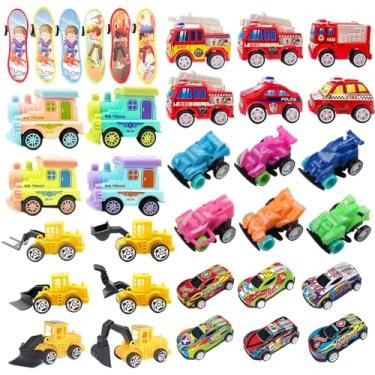 Imagem de CHOOHC 34PCS Party Favors Mini Pull Back Cars Include Train Engineering Vehicle Race Car Monster Truck Fire Truck Skateboard, Cars Party Favors Bulk Vehicles Set