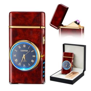 Imagem de SKRFIRE Isqueiro elétrico de plasma de arco duplo, isqueiro recarregável com indicação de exibição de bateria, isqueiro frio giratório com caixa de presente para amigos, família, velas (vermelho), 0,1