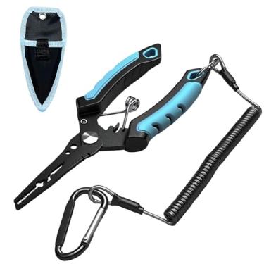 Imagem de Keenjorika Alicate de pesca multiuso, ferramenta de remoção de anzol, cortador de linha, alicate de pesca ergonômico de aço inoxidável com bainha e cordão, ferramenta externa para água salgada e água