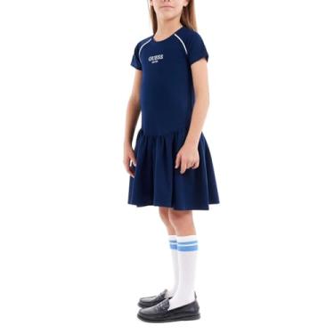 Imagem de GUESS Vestido Punto Milano de manga curta ecológico para meninas, Azul secreto, 14 Anos