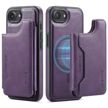 Imagem de DG.MING Capa carteira para iPhone 16e 2 em 1 com suporte magnético destacável para cartão (7 compartimentos para cartões) (compatível com MagSafe) proteção RFID e suporte (couro PU + TPU à prova de