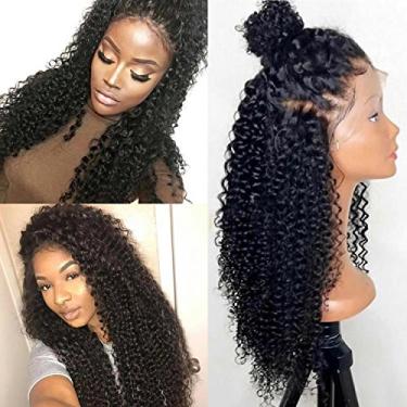 Imagem de Peruca frontal de renda 33 x 15 para mulheres negras pré-arrancadas peruca de cabelo humano Remy brasileiro sem cola com cabelo de bebê (35,5 cm, densidade 180% 360 renda frontal)