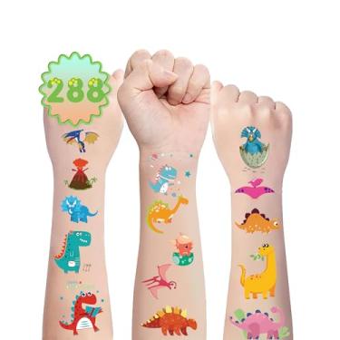 Imagem de 288 peças de tatuagens temporárias de dinossauros temáticos lembrancinhas de festa de aniversário suprimentos decorações, adesivos de tatuagem de dinossauro presentes para prêmios de jogos