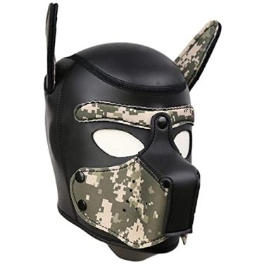 Imagem de jecrizy Máscara de cabeça de cachorro com capuz de neoprene, máscara facial de neoprene, máscara de Halloween, fantasia de festa novidade (GG, camuflagem)