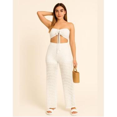 Imagem de Conjunto Cropped E Calça Saída De Praia Verão Tricot R096 - stylestore