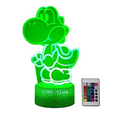 Imagem de LEDERGO Yoshi Luz noturna 3D, 16 cores, presente de iluminação de Natal, controle remoto RGB Touch, Super Mario, lâmpada de mesa para decoração de quarto infantil, presente de Natal, luz de atmosfera