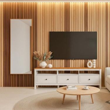 Imagem de Conjunto de Sala 2 Peças com 1 Rack e 1 Espelho Ananda Cabecasa Madeiramadeira Off White/Mel