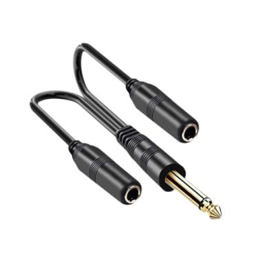 Imagem de BaotyJie Cabo divisor Y de 6,35 mm, cabo de alto-falante, adaptador macho para 2 fêmeas de 6,35 mm, conector jack para amplificador de DJ, fones de ouvido, Canal Duplo