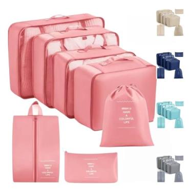 Imagem de Kit Organizador de Malas para Viagem 7 Peças – Bolsas, Necessaire, Saco a Vácuo | Roupas, Sapatos, Maquiagem – Mala Organizada e Compacta – Ideal para Viagem e Bagagem de Mão (Rosa)