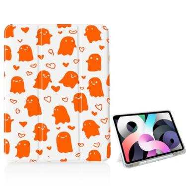 Imagem de Capa fantasma laranja Halloween para iPad de 11 polegadas (chip A16) 2025 geração 11ª/iPad 11 polegadas 2022 10ª geração com suporte para lápis e hibernar/despertar automático, capa traseira de TPU