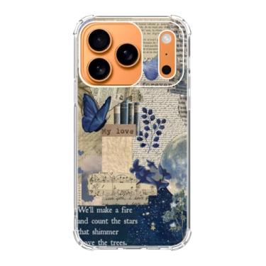 Imagem de Fisgerod Capa de telefone com imagem de borboleta azul para iPhone 17 Pro Max, capa de telefone vintage colagem de jornal, capa amortecedora de TPU macio e moderno