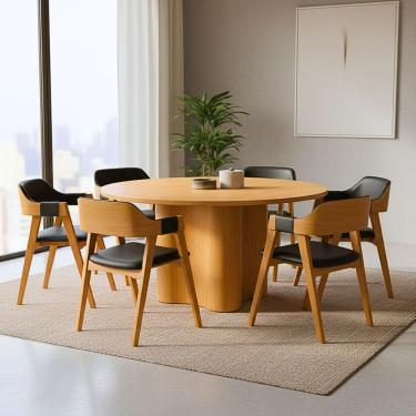 Imagem de Conjunro Jantar Mesa Palmas Redonda c/ 6 Caderias Linha Alta