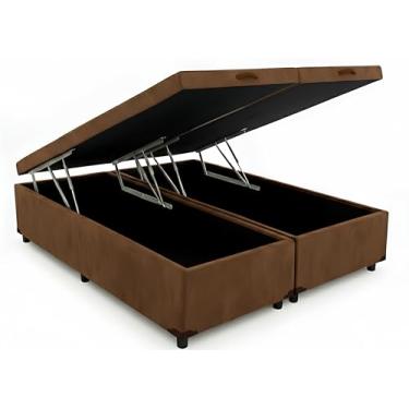 Imagem de Cama Queen Base Box Baú Bi-partida 79 Suede Blindada Resistente (Marrom)