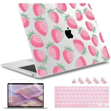 Imagem de May Chen Capa compatível com MacBook Air de 13 polegadas (modelos A1369 e A1466, versão mais antiga 2010-2017), capa rígida de plástico com capa de teclado e protetor de tela, laço morango