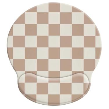 Imagem de Tapetes de mouse estéticos modernos para mesa, mouse pad ergonômico de padrão quadriculado com descanso de pulso, design de mouse fofo de computador de textura premium quadrado para escritório