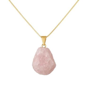 Imagem de Colar Natura Quartzo Rosa - Cristal Natural, Banho Ouro 18k