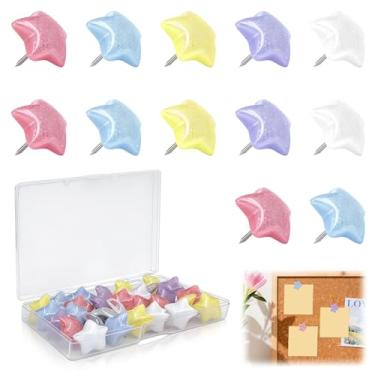 Imagem de 30 peças de tachinhas em forma de estrela, tachas de polegar e alfinetes decorativos, acessórios de quadro de avisos para escritório, casa e escola