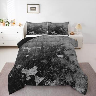 Imagem de Feelyou Conjunto de cama cinza e preto, abstrato, macio, para meninos e meninas, moderno, mármore, estético, Queen, retrô, design de arte em aquarela, edredom para decoração de quarto, 3 peças com 2