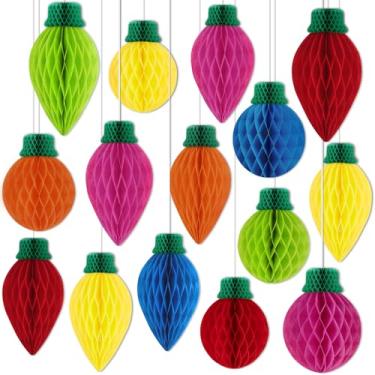 Imagem de 15 peças de decorações de festa de Natal para pendurar em favo de mel - decoração de bola de papel grande para árvores, centros de mesa, suprimentos para sala de aula de férias