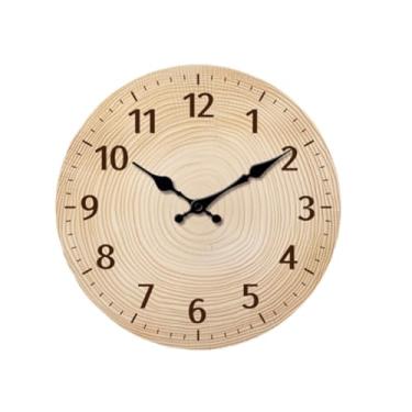 Imagem de Ｂｅｓｇａ Relógio de parede decorativo moderno, elegante, rústico, silencioso, redondo, arte de parede de madeira para dormitório, presentes, sala de aula, Marrom