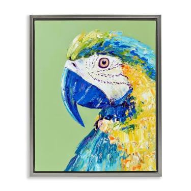 Imagem de Stupell Industries Arte de parede em tela flutuante cinza verde papagaio arara, design por Jennifer Seeley, 21 x 17