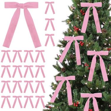 Imagem de SIMISI RIBBON 24 peças de laços de veludo rosa enfeites de árvore de Natal laço de fita vintage para guirlanda de árvore, grinalda, artesanato rústico, presente, decoração de Natal para ambientes