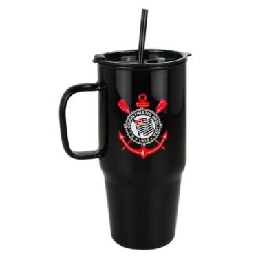 Imagem de Caneca Vidro Opaca Canudo E Tampa 1200ml - Corinthians - Mileno