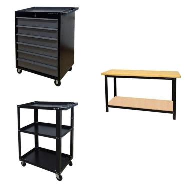 Imagem de Conjunto 2 Carros Profissional 6 Gavetas 1 Bancada Profissional de 150cm para Ferramentas Presto Preto
