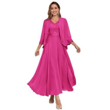Imagem de Vestidos para a mãe da noiva CDSSL Plus Size Chiffon Rosa Choque
