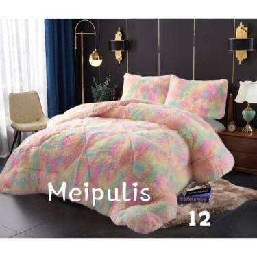 Imagem de Capa de inverno Rainbow 2 lugares Furry com capas de almofada - Lightb