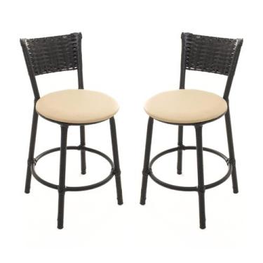 Imagem de KIT 2 Banqueta Baixa Encapada Junco PRETO Area Gourmet - ESPAÇO JUNCO,