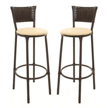 Imagem de KIT 2 Banquetas Alta Encapada Junco CAFÉ Area de Lazer Cozinha Bancada