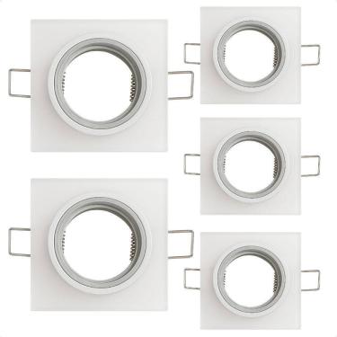 Imagem de Kit 5 Spot Taschibra Quadrado Embutir Vidro Jateado Sp23 Mr16 Bivolt