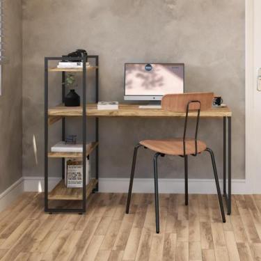 Imagem de Mesa c/Estante Alta 135X64X115cm C/03 Prateleiras - Metalig, Carvalho