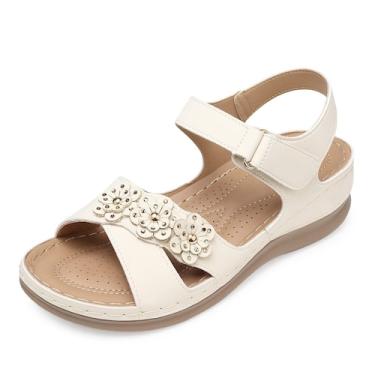 Imagem de Sandálias de cunha SHIBEVER Low Summer Platform para mulheres bege