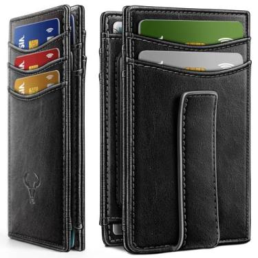 Imagem de Carteira fina BULLIANT com fecho magnético RFID de couro genuíno