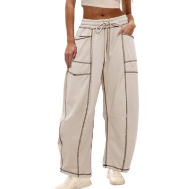 Imagem de Calça de moletom Athlisan Baggy Barrel feminina cáqui tamanho GG