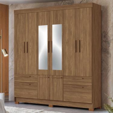 Imagem de Guarda-Roupa Casal Marilena 6 Portas 9 Gavetas Jatoba com Espelho - Pnr Móveis