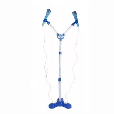 Imagem de Kit Microfone Infantil Duplo Pedestal Luz Som Conecta Celular Pilha Az