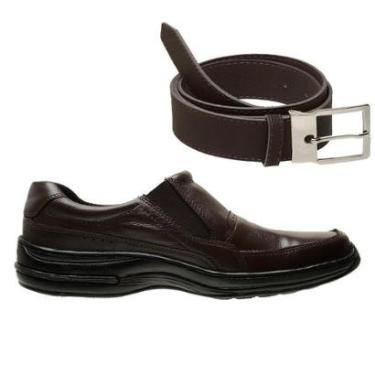 Imagem de Kit Sapato Social Masculino Confortável Couro Legitimo Ortopédico 33 ao 46 + Cinto-Masculino