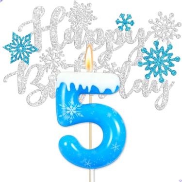 Imagem de Frozen 5th Birthday Party Decorations Snowflake Number 5 Candle, Elsa Cake Topper Decorations for Girls Princess Anna Elsa Frozen Theme Party Decorations Supplies, Party Favors
