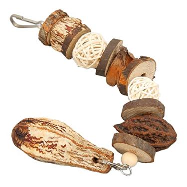 Imagem de Yctze Brinquedo de Mastigar Papagaio de Madeira Com Bolas e Nozes de Rattan - Brinquedo Seguro para Mordida de Pássaro Com Gancho de Aço Inoxidável para Afiar o Bico e Decoração da Gaiola