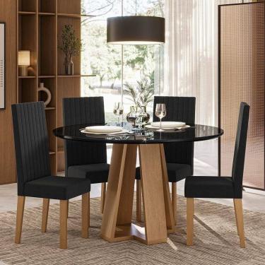 Imagem de Sala de Jantar Estilo Red Vidro com 4 Cadeiras Nice Mel/Preto