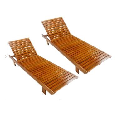 Imagem de Espreguiçadeira em Madeira Para Piscina ar livre kit com 2 un