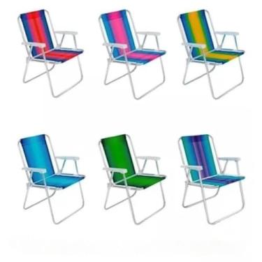 Imagem de Cadeira de Praia Alta de Alumínio Dobrável Azul ou Rosa(SORTIDAS)