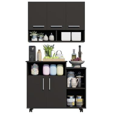 Imagem de Kit Cozinha Completo Peças - Armário Aéreo Portas + Fruteira com Rodinhas | Organizador de Cozinha e Suporte para Micro-ondas(Preto)