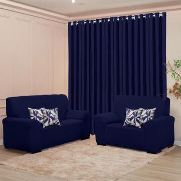 Imagem de Kit Sala Cortina 3m e Capa de Sofá Coladinha 2 e 3 Lugares e 4 Almofad
