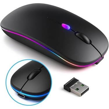 Imagem de Mouse Sem Fio Bluetooth, RGB LED, Ergonômico, Recarregável, Compatível com PC, Notebook, Desktop, Conexão USB 2.4GHz, Sensor Óptico