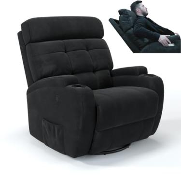 Imagem de Poltrona do Papai Reclinável Elétrica Giratória e Balanço em Suede com Massagem e Motor de Pescoço (Preto)