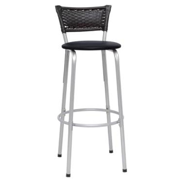 Imagem de Banqueta Alta Junco Preto Estrutura Prata 70cm Para Balcão Cozinha, Bar, Bistrô, Americano 01 Unidade - Itagold (Assento Preto)